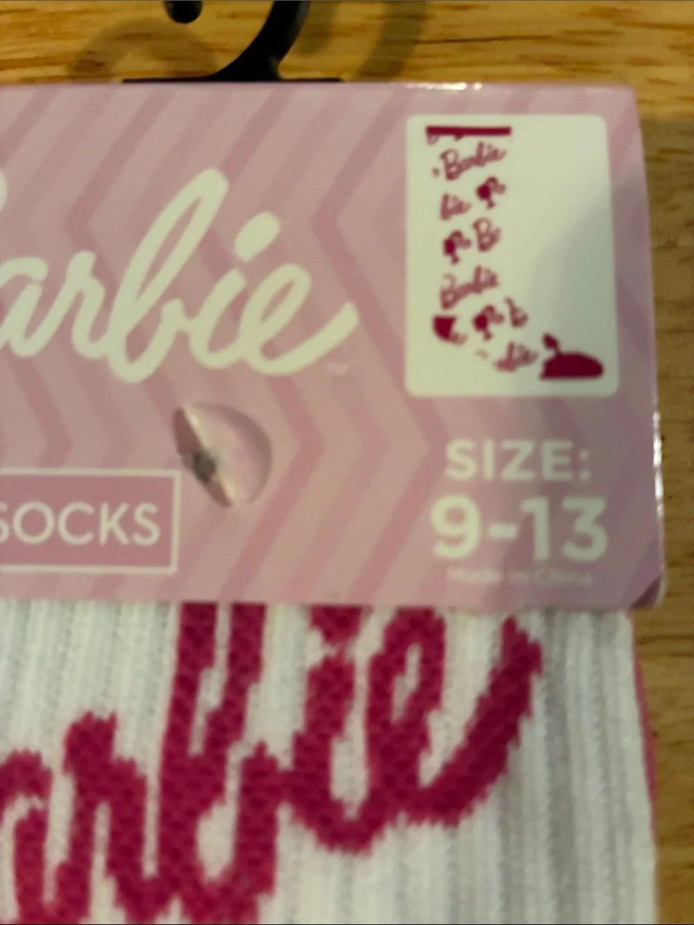 Barbie White Crew Socks with Pink Logo Silhouettes